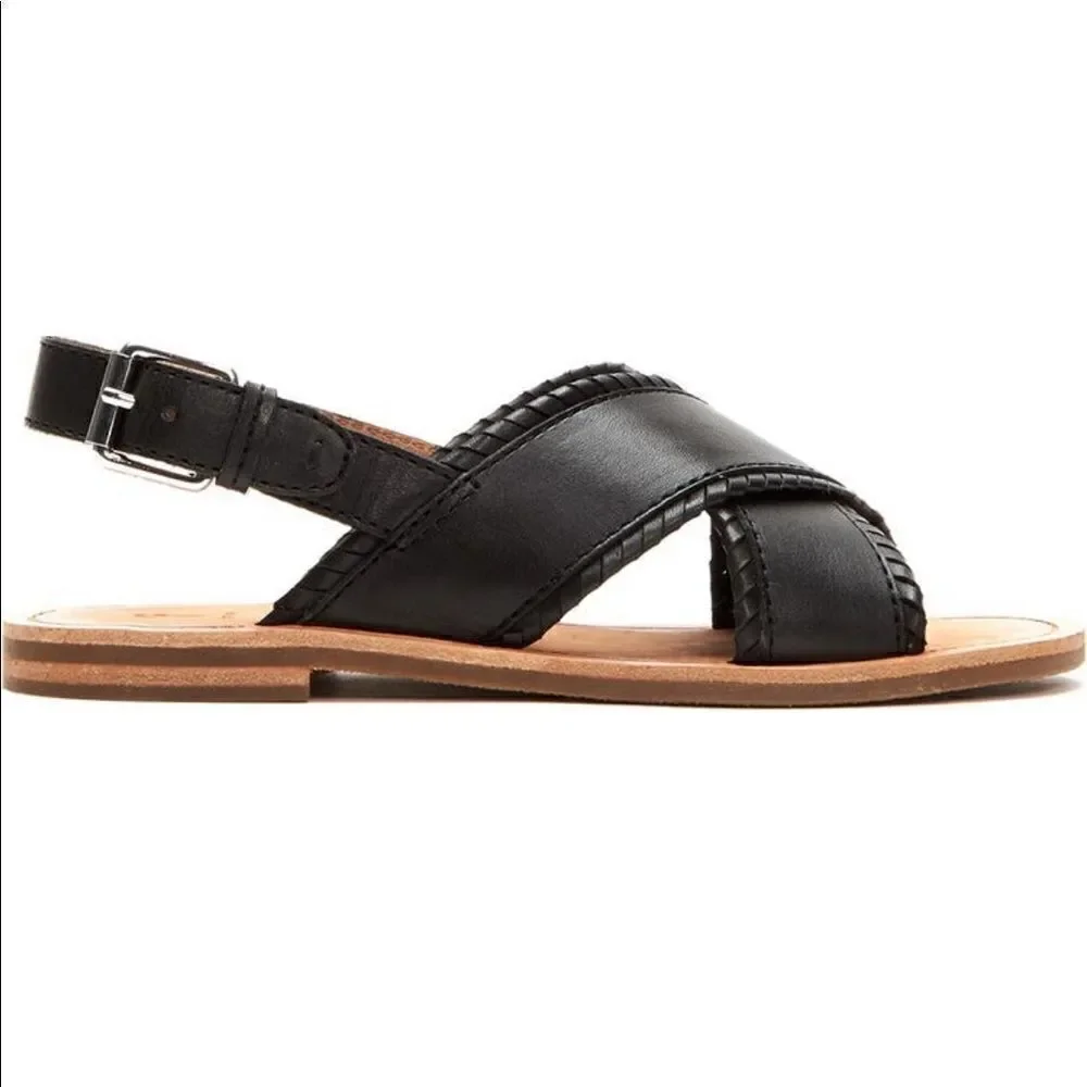 💥Frye Women’s leather feather criss cross black sandal size 7,5 NIB